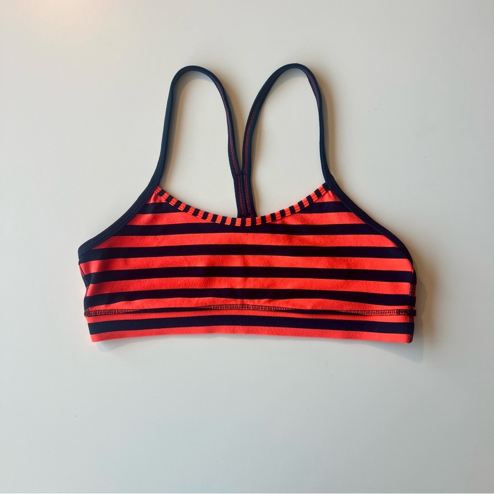 Lululemon Flow Y Bra IV Orange Navy Stripe Size 6